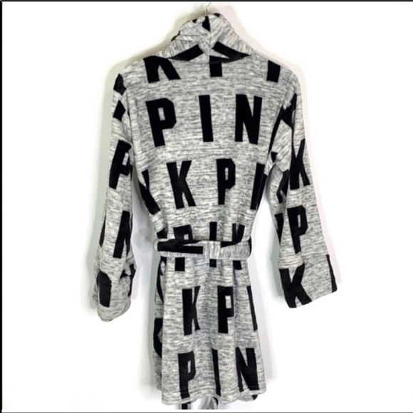 PINK Victoria’s Secret Gray & Black Cozy Robe Size XS/S - Picture 3 of 6